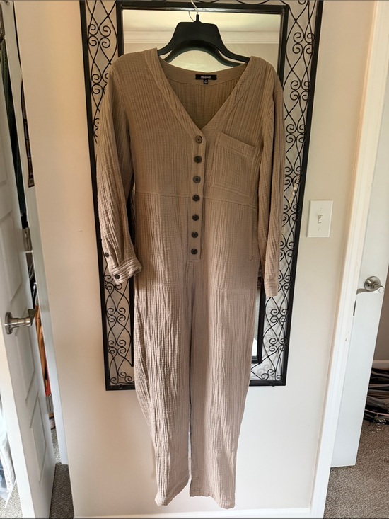 Madewell Dresses & Skirts - Madewell Long-Sleeve Button-Front Jumpsuit in Taupe